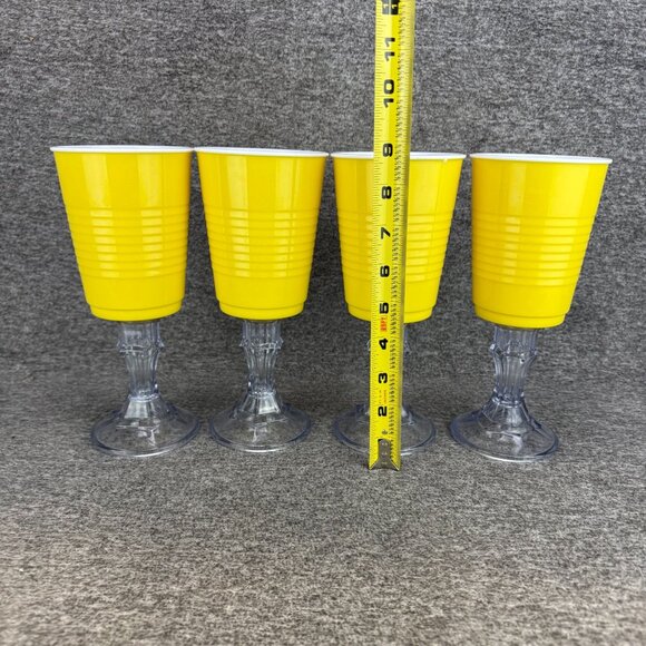 ✅Set Of 4 Yellow Solo Stem Cups Hard Plastic Vintage -16oz Each, 9" Tall - Picture 2 of 4